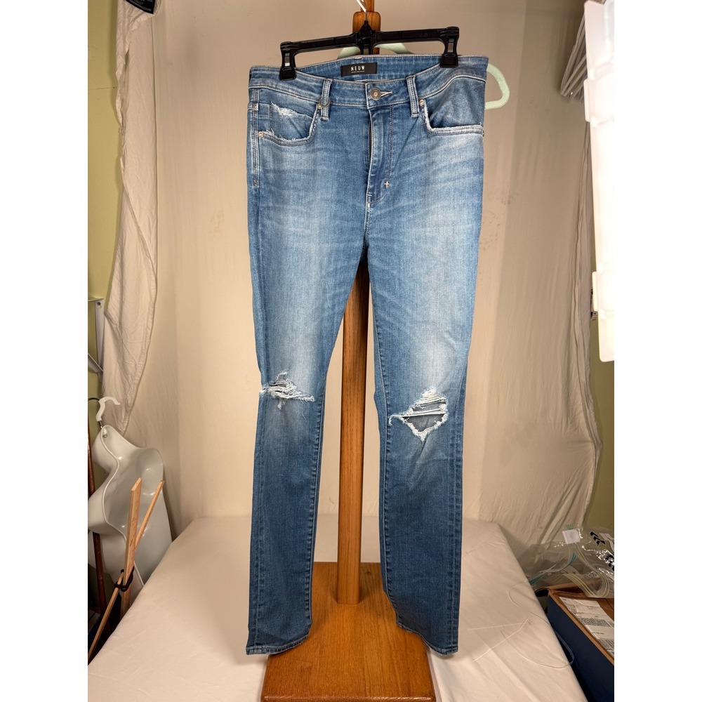 Neuw Rebel Skinny Jeans Mens 32x32 Medium Wash Distressed Blue Denim 00371